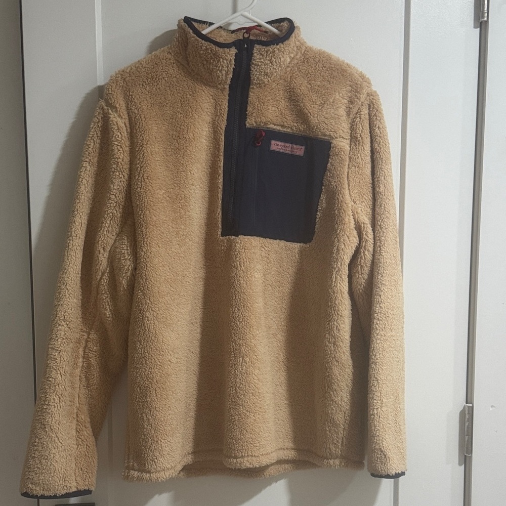 Vineyard Vines Tan and Navy Fleece Jacket